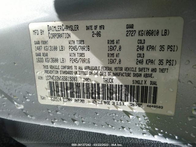 1D7HE22N16S619203 Dodge DAKOTA ST