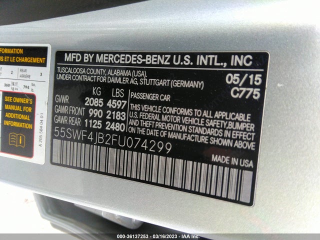 55SWF4JB2FU074299 Mercedes-Benz C-class C 300