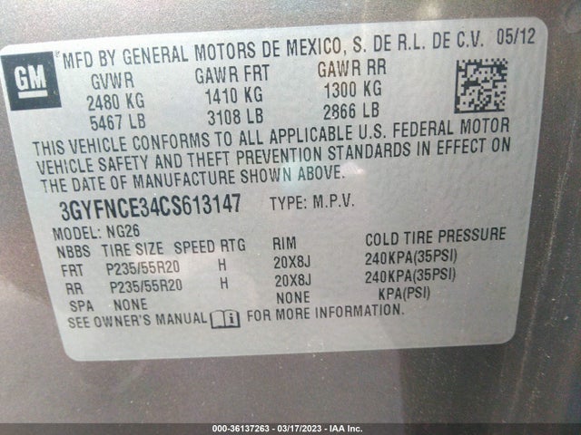 Cadillac Srx Premium Collection 2012 3GYFNCE34CS613147 Image 11