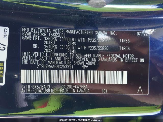 2T2HZMAA6NC253324 Lexus RX 350