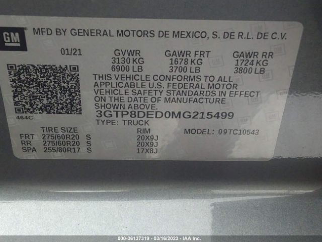 3GTP8DED0MG215499 GMC Sierra 1500 Slt