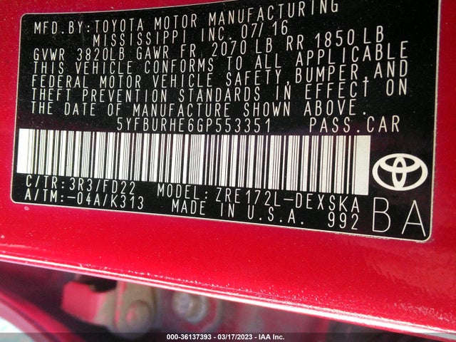 Toyota Corolla L/le/s/s Plus/le Plus 2016 5YFBURHE6GP553351 Image 11