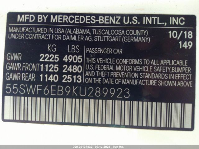 55SWF6EB9KU289923 Mercedes-Benz C-class Amg C 43