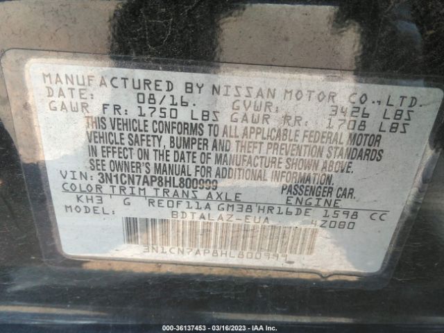 3N1CN7AP8HL800999 Nissan Versa Sedan S Plus
