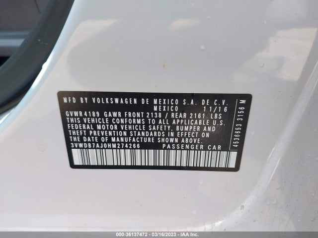 Volkswagen Jetta 1.4t Se 2017 3VWDB7AJ0HM274266 Image 10
