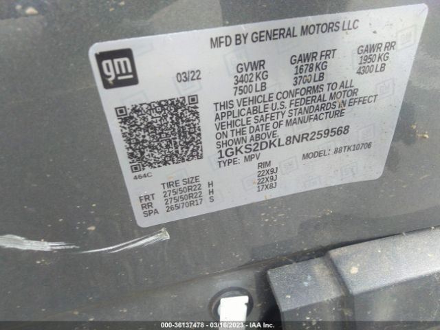 1GKS2DKL8NR259568 GMC YUKON DENALI