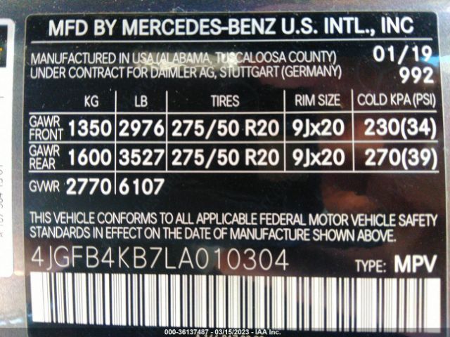 4JGFB4KB7LA010304 Mercedes-Benz Gle Gle 350