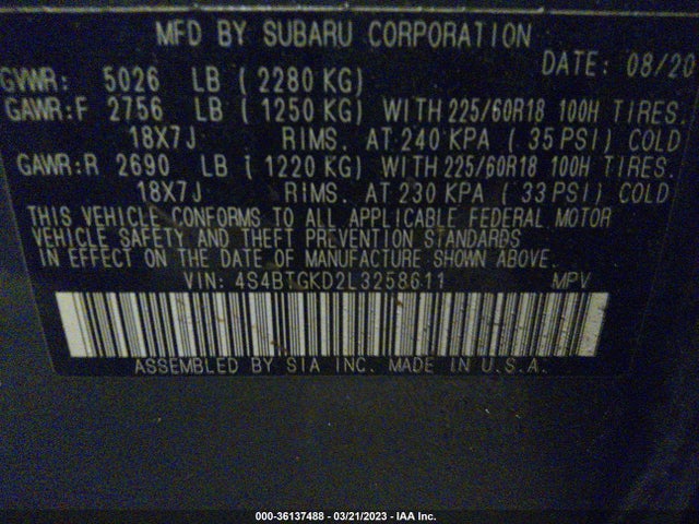 Subaru Outback Onyx Edition Xt 2020 4S4BTGKD2L3258611 Image 9