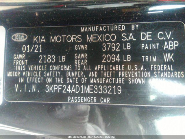 3KPF24AD1ME333219 KIA Forte Lxs
