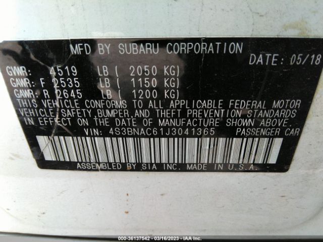 4S3BNAC61J3041365 Subaru Legacy Premium