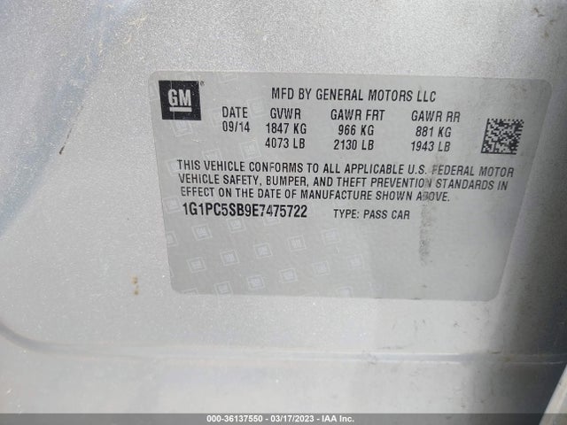 Chevrolet Cruze 1lt 2014 1G1PC5SB9E7475722 Image 9