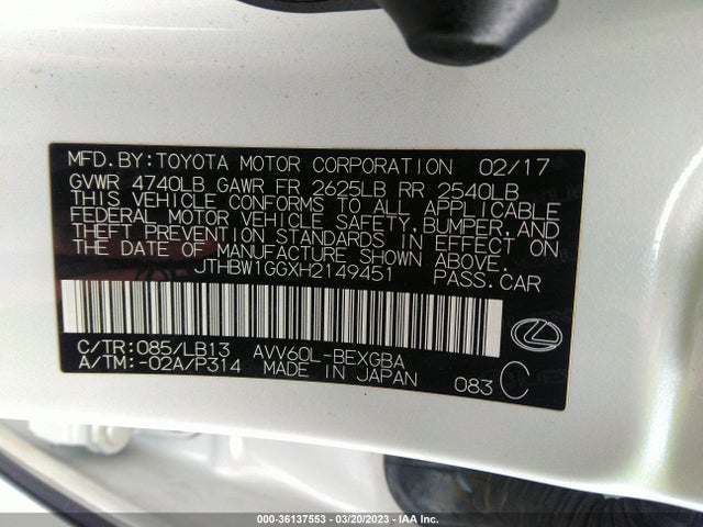 JTHBW1GGXH2149451 Lexus Es Es 300h