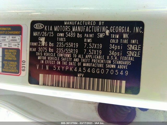 KIA Sorento Sxl 2016 5XYPK4A54GG070549 Image 10