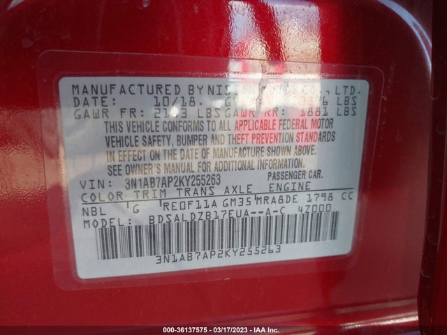 Nissan SENTRA SV 2019 3N1AB7AP2KY255263 Image 11