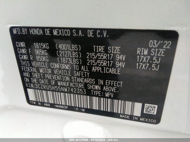 Honda HR-V EX 2022 3CZRU5H55NM742353 Image 10