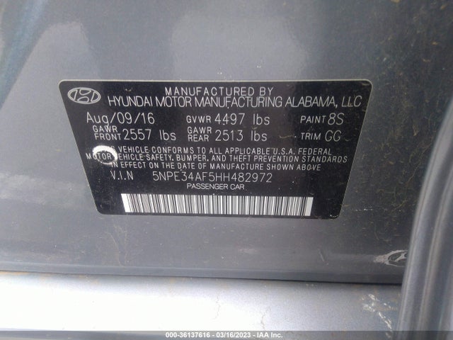2017 HYUNDAI SONATA SPORT VIN: 5NPE34AF5HH482972