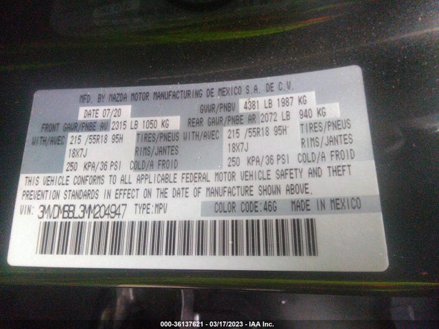 2021 MAZDA CX-30 SELECT VIN: 3MVDMBBL3MM204947