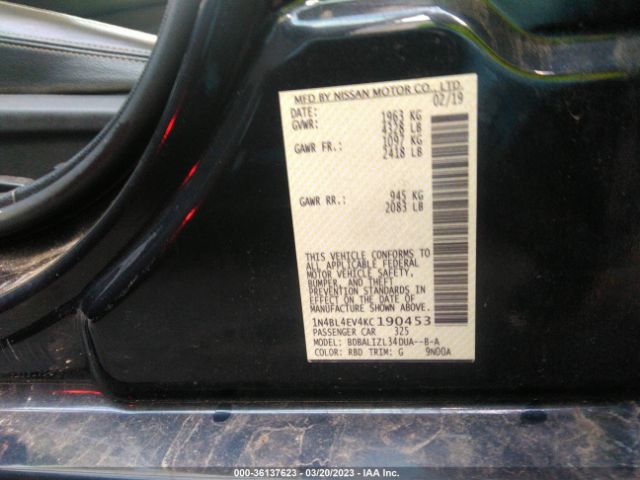 1N4BL4EV4KC190453 Nissan Altima 2.5 Sl