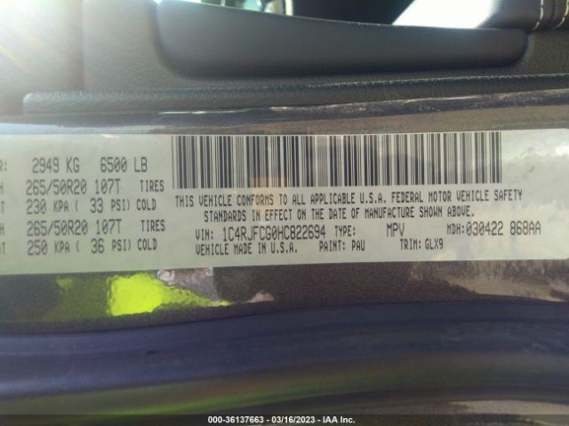 1C4RJFCG0HC822694 Jeep Grand Cherokee Overland