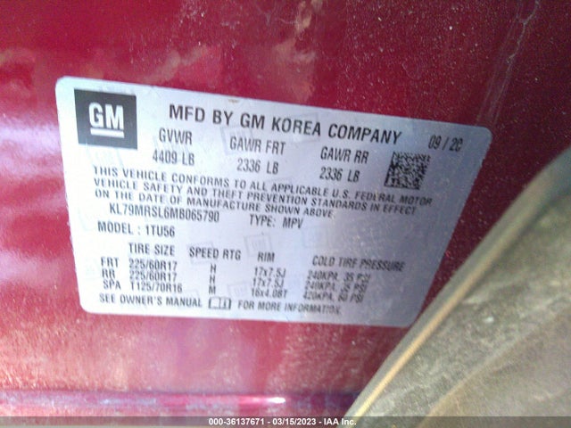 Chevrolet Trailblazer Lt 2021 KL79MRSL6MB065790 Image 9