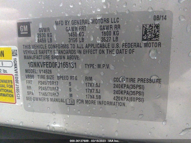 Chevrolet Traverse Ls 2015 1GNKVFED0FJ165131 Image 9