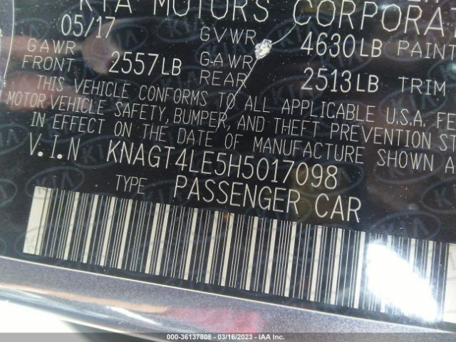 KNAGT4LE5H5017098 KIA Optima Hybrid Base