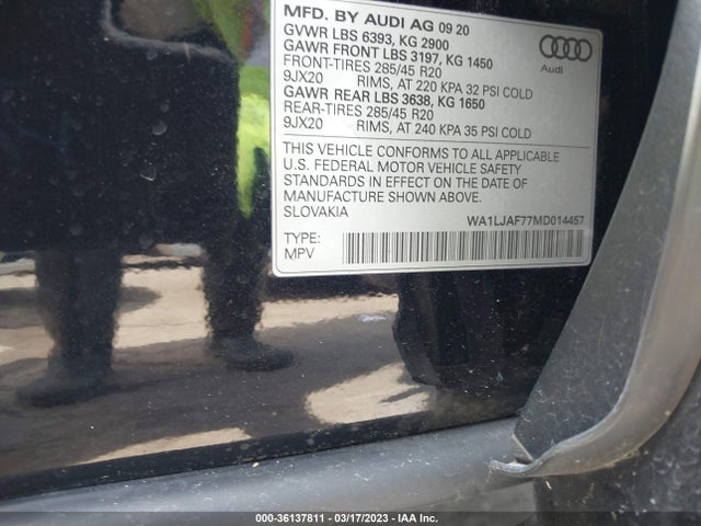 2021 AUDI Q7 PREMIUM PLUS VIN: WA1LJAF77MD014457