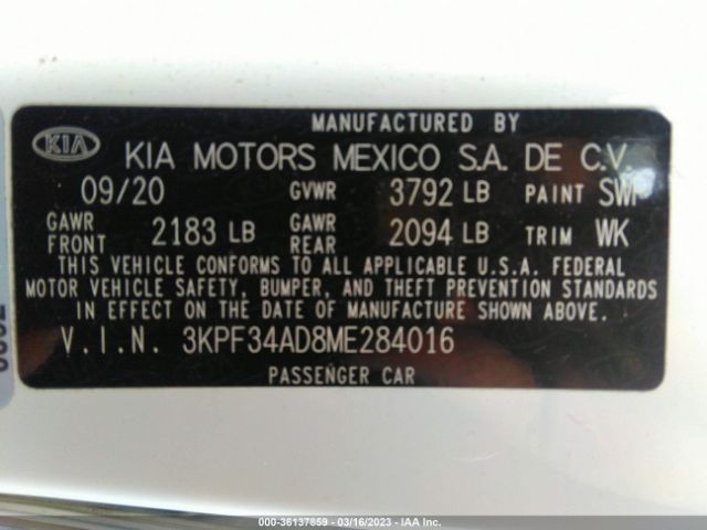 3KPF34AD8ME284016 KIA Forte Gt-line