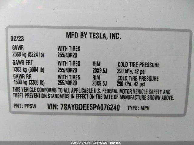 Tesla Model Y Long Range 2023 7SAYGDEE5PA076240 Image 10
