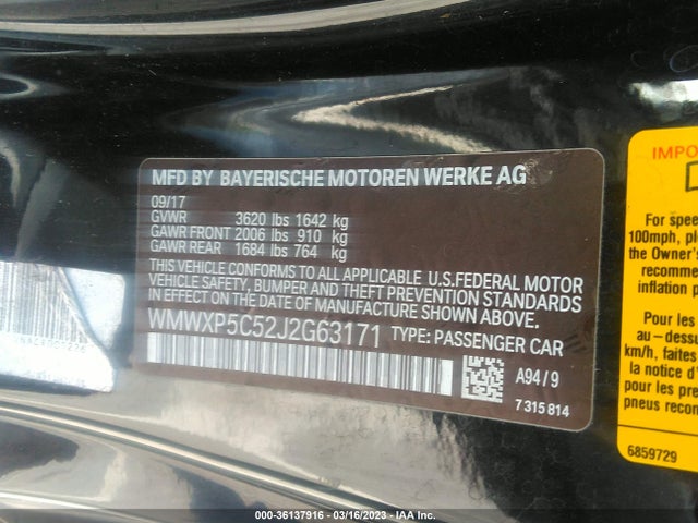 WMWXP5C52J2G63171 Mini Hardtop 2 Door Cooper/oxford Edition