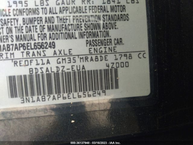 3N1AB7AP6EL656249 Nissan SENTRA SV