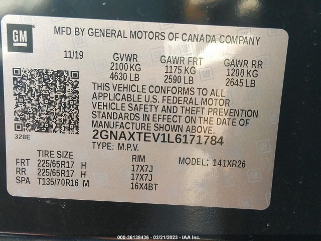 Chevrolet EQUINOX LT 2020 2GNAXTEV1L6171784 Image 10