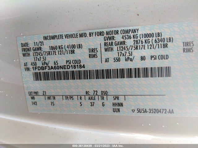 2022 Ford F-350, VIN: 1FDBF3A60NED18184