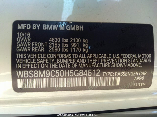 2017 BMW M3, VIN: WBS8M9C50H5G84612