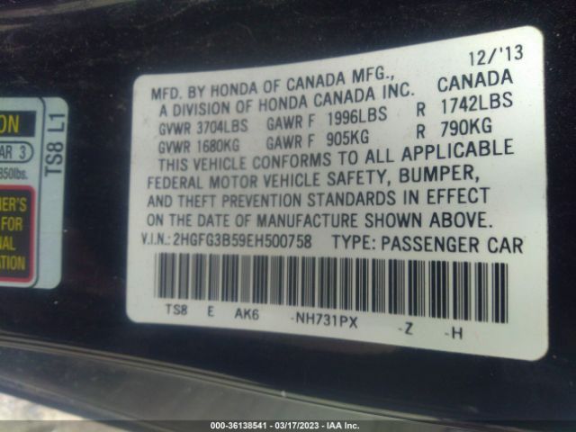2HGFG3B59EH500758 Honda Civic Coupe Lx