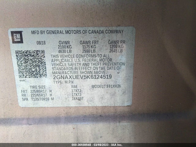 Chevrolet EQUINOX LT 2019 2GNAXUEV5K6124519 Image 10