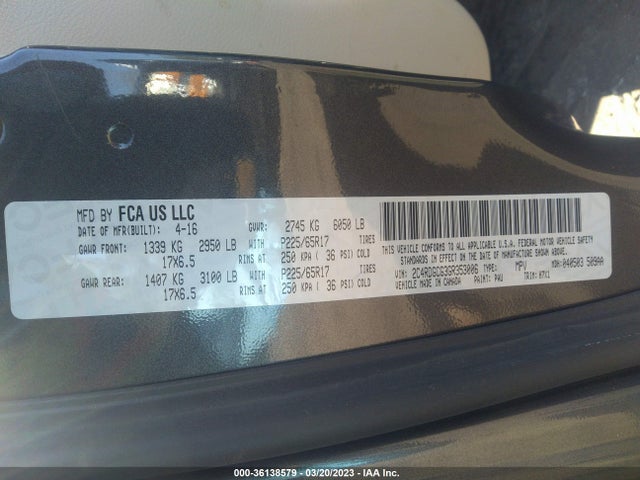 2016 DODGE GRAND CARAVAN SXT VIN: 2C4RDGCG3GR353006