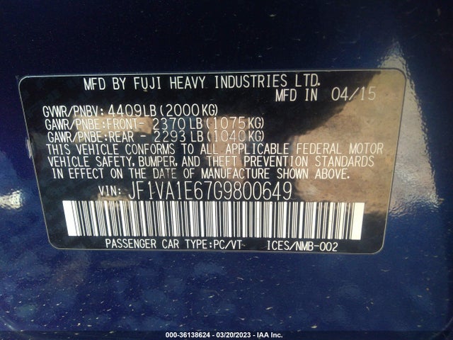 Subaru Wrx Premium 2016 JF1VA1E67G9800649 Image 10