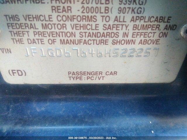 2006 SUBARU IMPREZA SEDAN I VIN: JF1GD67646H522257