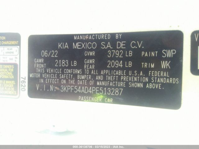 3KPF54AD4PE513287 KIA Forte Gt-line
