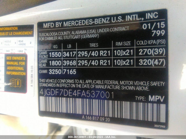 4JGDF7DE4FA537001 Mercedes-Benz Gl-class Gl 550