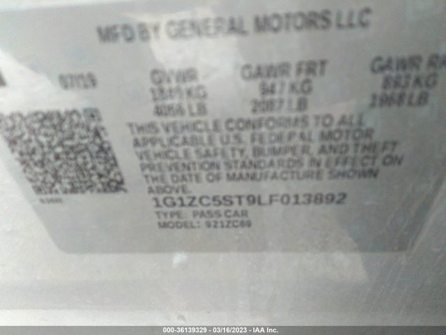 Chevrolet MALIBU LS 2020 1G1ZC5ST9LF013892 Image 10
