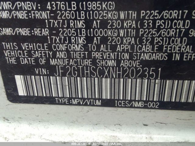 JF2GTHSCXNH202351 Subaru Crosstrek Sport