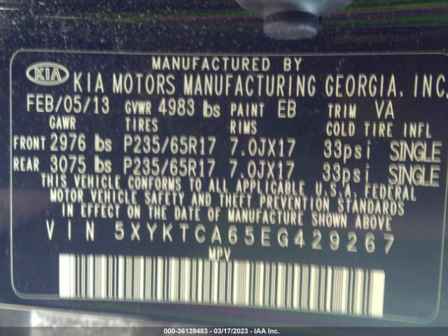 5XYKTCA65EG429267 KIA SORENTO LX