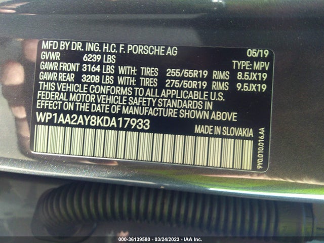 2019 Porsche Cayenne, VIN: WP1AA2AY8KDA17933