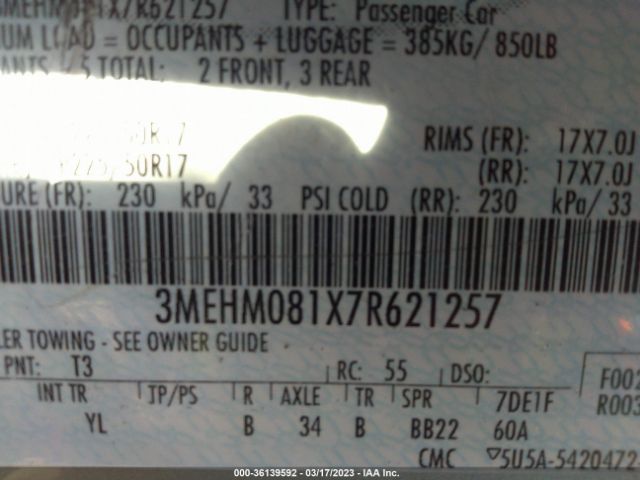 3MEHM081X7R621257 Mercury Milan Premier