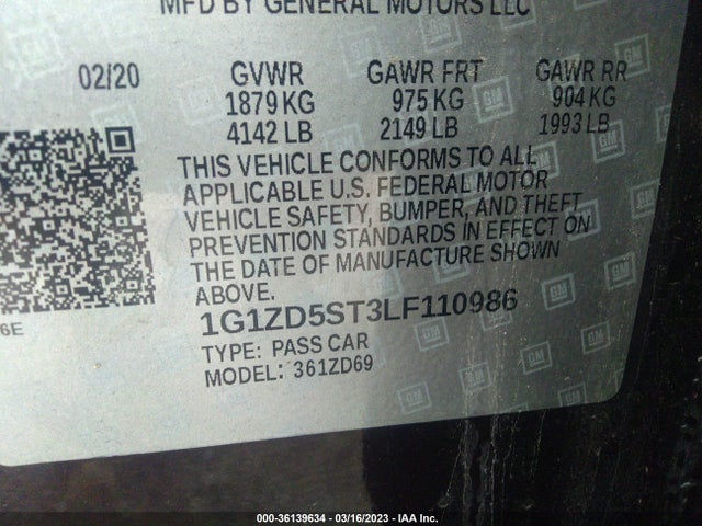 Chevrolet MALIBU LT 2020 1G1ZD5ST3LF110986 Image 9