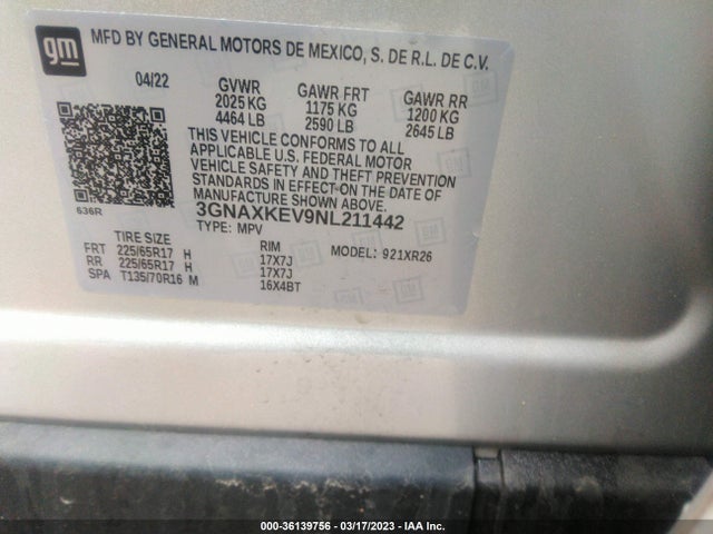 Chevrolet EQUINOX LT 2022 3GNAXKEV9NL211442 Image 9