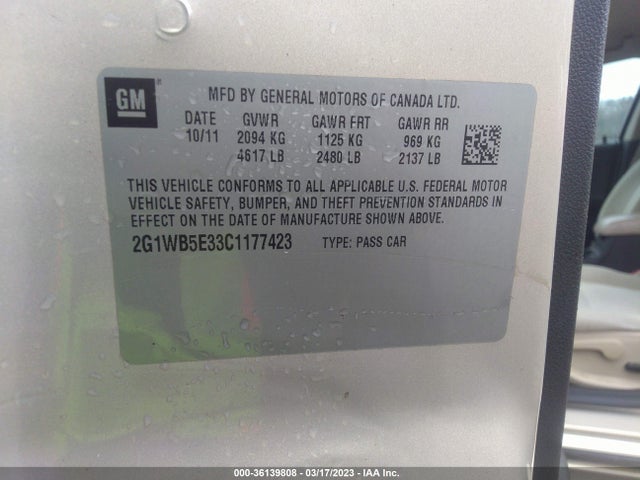 Chevrolet Impala Lt Retail 2012 2G1WB5E33C1177423 Image 11