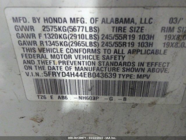 5FRYD4H44EB043639 Acura Mdx Tech Pkg